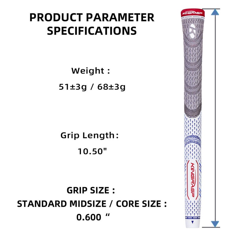 KINGRASP Multi Compound Golf Grips,Golf club grips midsize standard Size,13 Grips Set,6 Colors Optional,Anti-Slip High Stability,All Weather Cord Rubber Golf Club Grips(Gray/red, midsize ) - Image 2